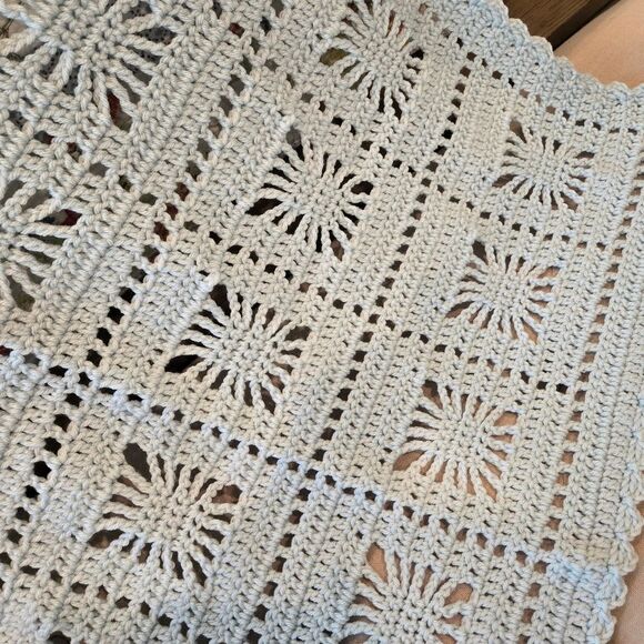 NEW ICE BLUE BABY BLANKET HAND-CROCHETED BY SELLER 37 X 35 INCHES - Picture 3 of 5